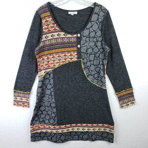 ADORE Tunic Dress Patchwork Mixed Media Knit Art-to-Wear Abstract Colorblock XL